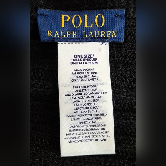 NWOT Polo Ralph Lauren Black & Grey Ribbed Wool Blend Unisex Beanie Hat Cap - Picture 6 of 6